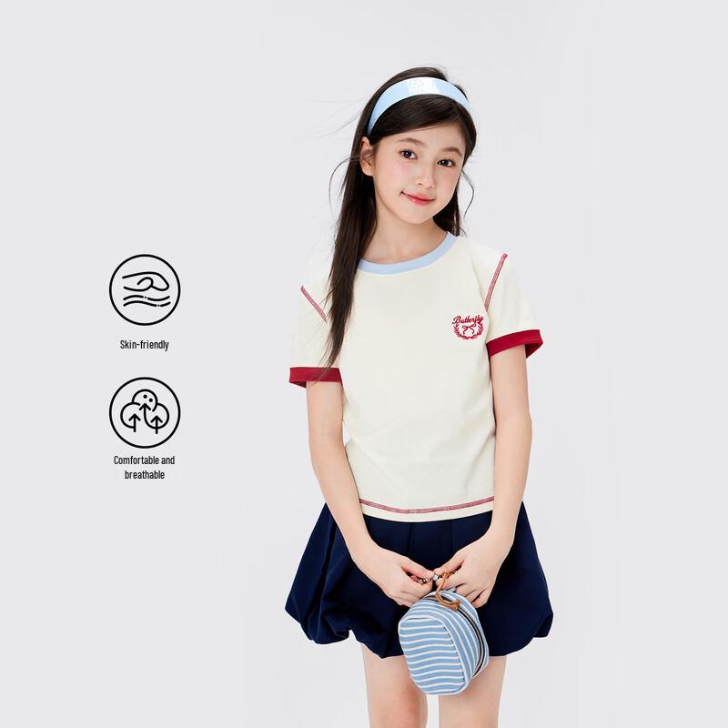 Girls' Color-Block Embroidered Short Sleeve T-Shirt