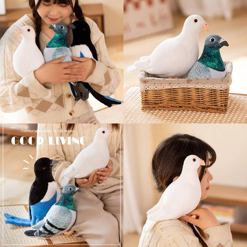 Realistic Plush Pigeon Toy With Soft Pp Cotton Filling, Perfect For Decor And Gifts, Available In White And Green