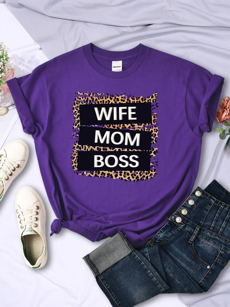 Street Woman TShirts Wife Mom Boss Letter Leopard Prints Tees Soft Breathable ONeck Short Sleeve Summer Casual Female Clothes