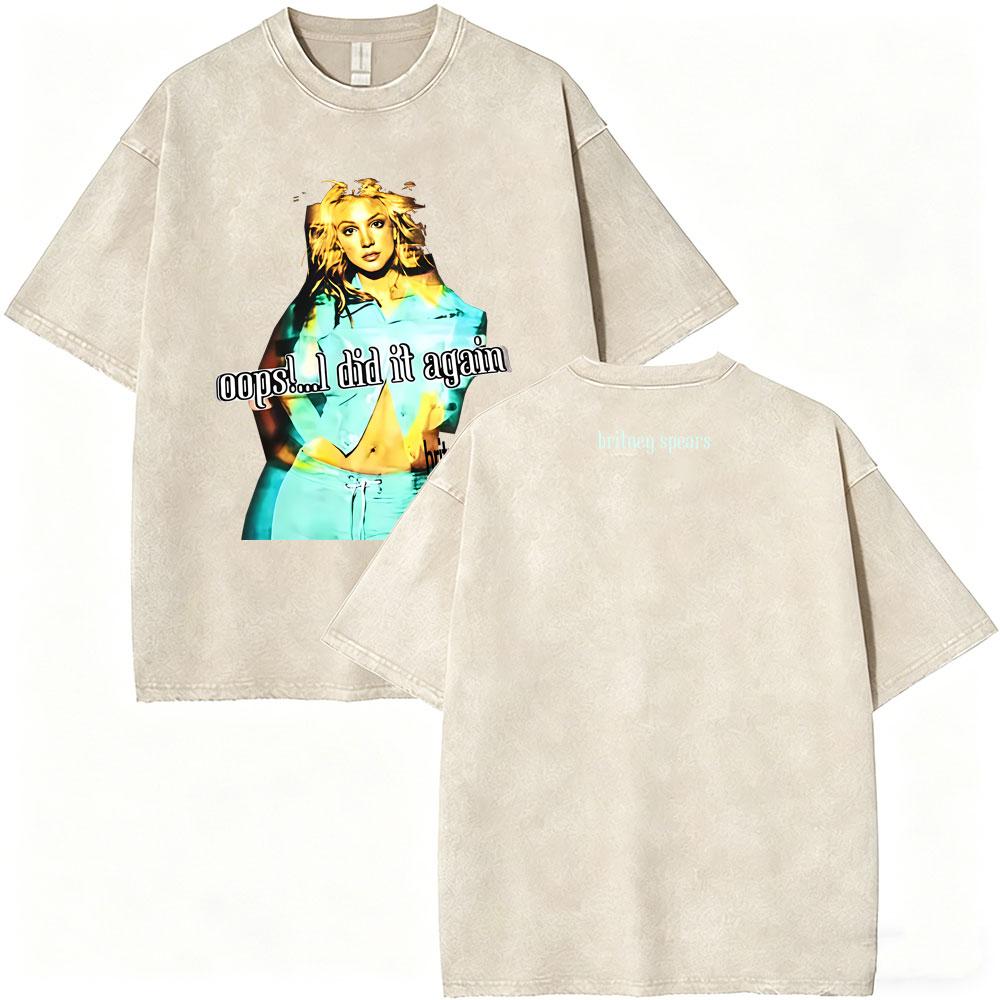 Washed Vintage Britney Spears Oops I Did It Again Graphic T Shirts Men Women Casual Oversized Short Sleeve Tshirts Streetwear