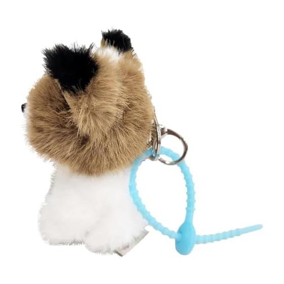 [BESTEVER] Fluffy Furries Plush Keychain Bag Charm Dog Chihuahua Mix Puppy 46266 Premium Rabbit Fur Mascot Keyring Ring Hook with Silicone Zip Tie