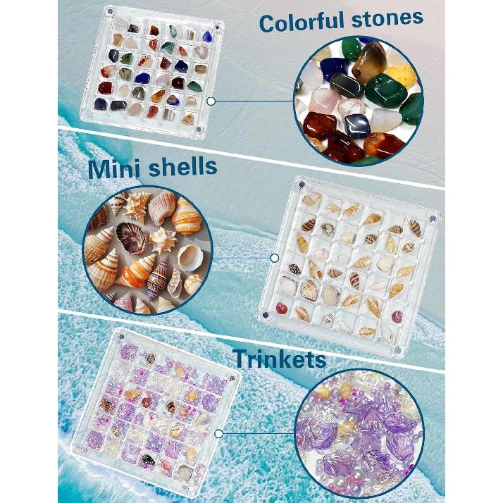 Seashell Display Box – 36 Grid Clear Acrylic Shell Holder & Organizer Case with Magnetic Lid for Sea Shell Collection, Crystals & Mini Collectibles
