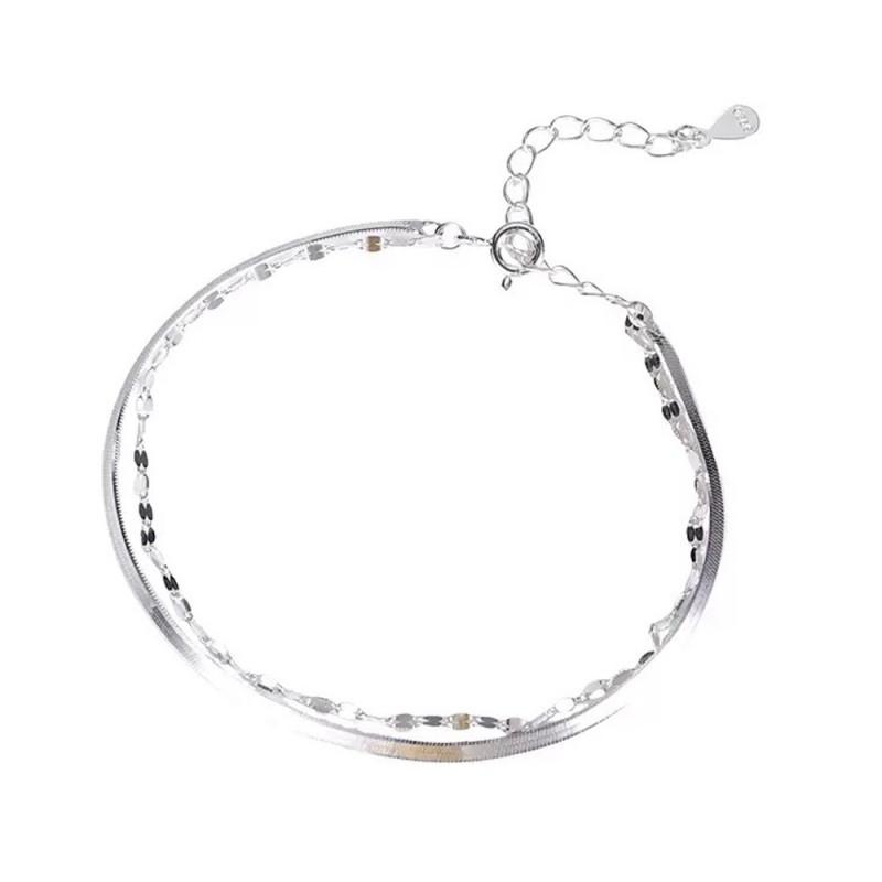 Sterling Geometric Layered Snake Bone Bracelet Women Minimalist Elegant Stylish Daily Wear
