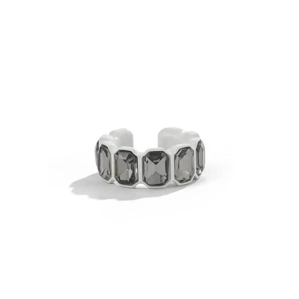 SHIXIN Trendy Punk Grey Crystal Open Ring for Women 2026 New Goth Adjustable Finger Rings Jewelry Couple Daily Party Accessories