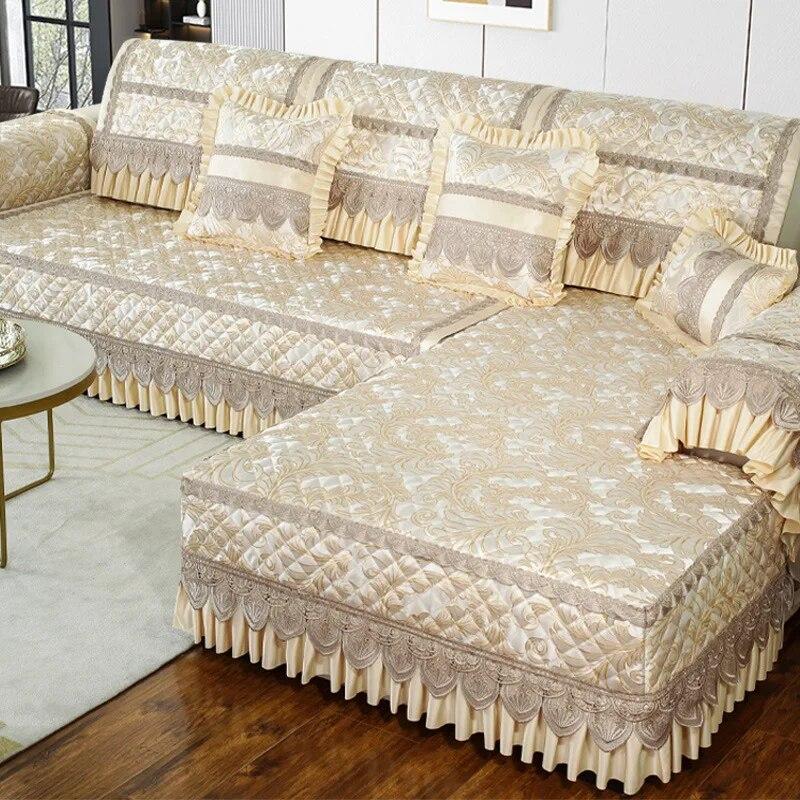 High End Embroidered Lace Sofa Cushion Cushion Four Seasons Hot Selling Fabric Sofa Cushion Thickened Anti Slip Sofa Cover