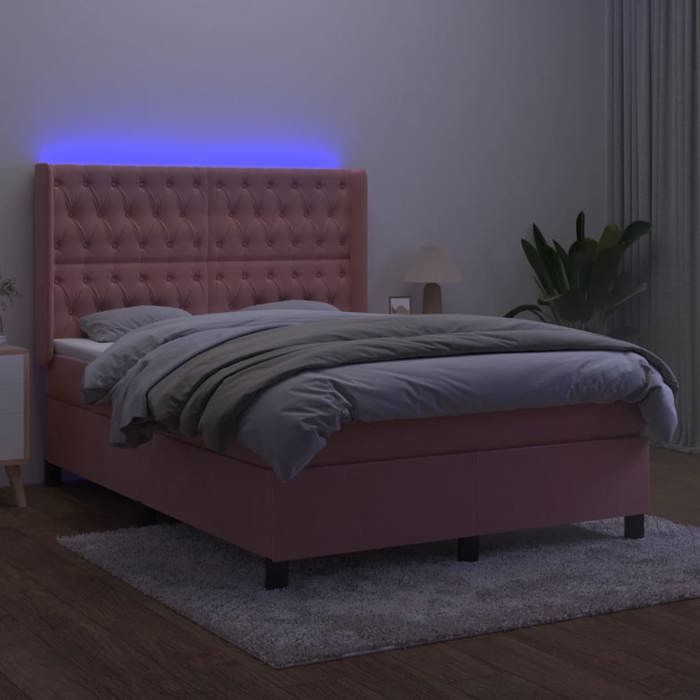 Maison Exclusive - Sommier à lattes de lit matelas et LED Rose 140x190 cm Velours