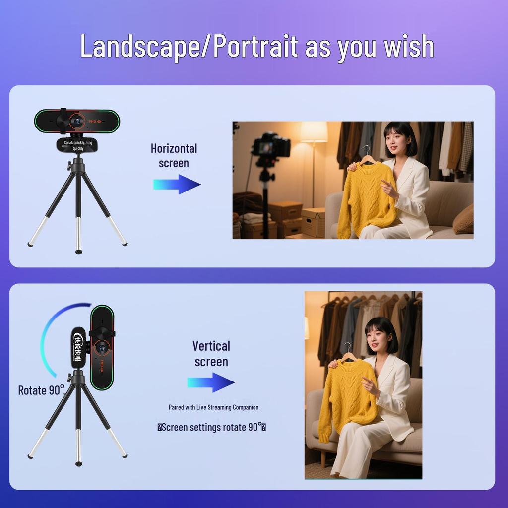 4K Ultra HD Live Streaming Webcam with Microphone for Computers and Laptops