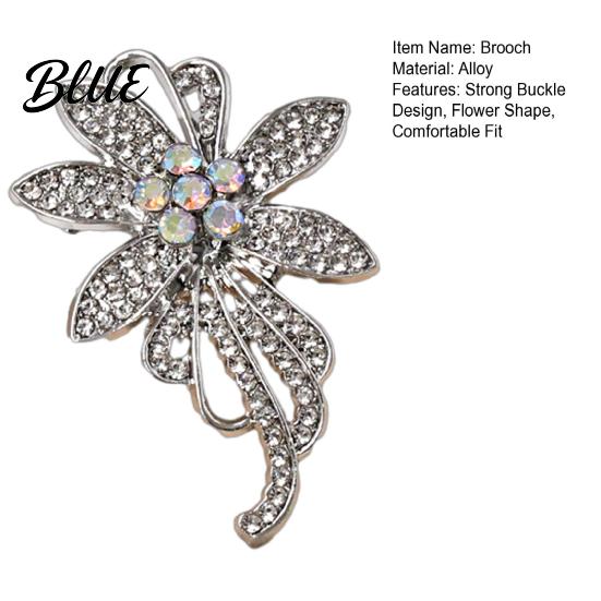 Lightweight Alloy Brooch Pin 3D Flower Design with Sparkling Rhinestones