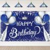 2D Glitter Silver Champagne Happy Birthday Backdrop Banner for Masculine Party Supplies