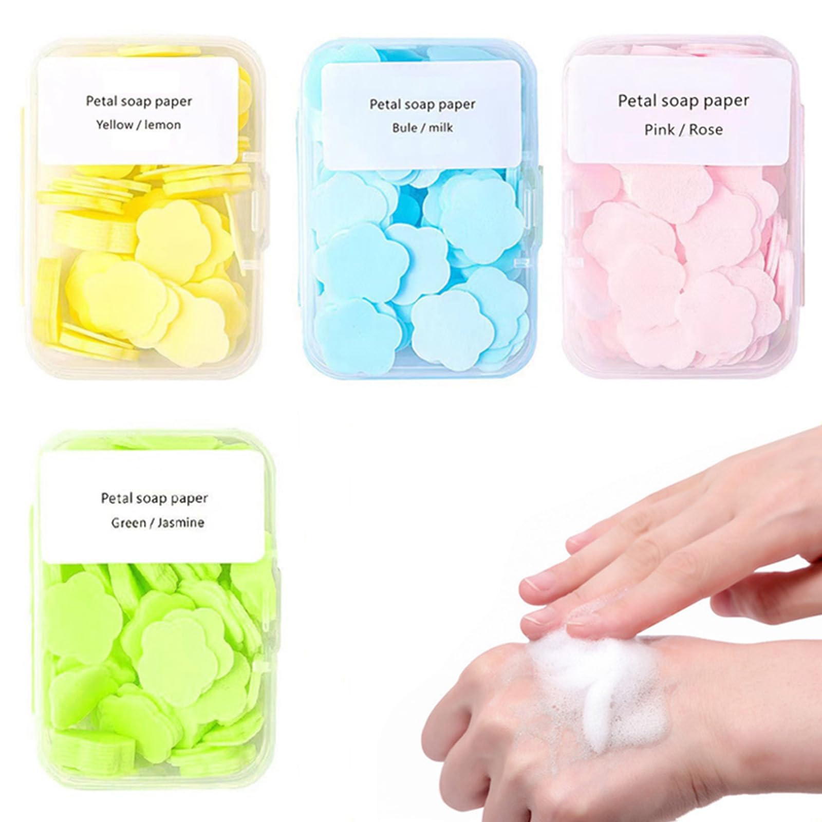 

Set of 4 Disposable Soap Paper Portable Mini Soap Cute Petal Popular Cleaning Perfect Gift Disks, Disks, Shape, Supplies, Travel, Elderly, Kids,