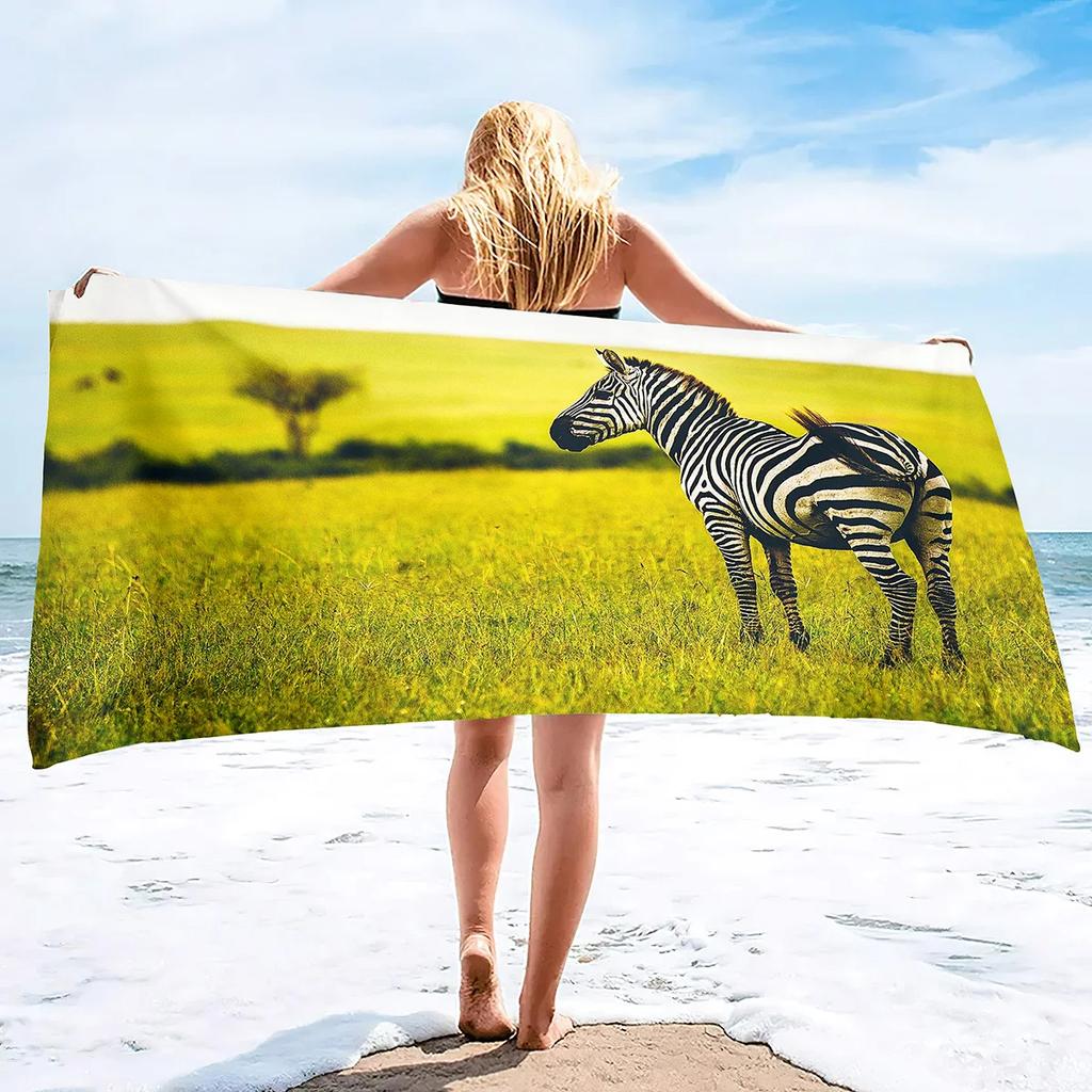 Cute Zebra Beach Towel Wild Animal Print Bath Towel for Spa Travel Yoga Sport Camp Hiking Microfiber Quick Dry Swimming Cover