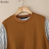 ZANZEA Women Casual Stripe Patchwork Long Sleeve Loose Pullover Blouse