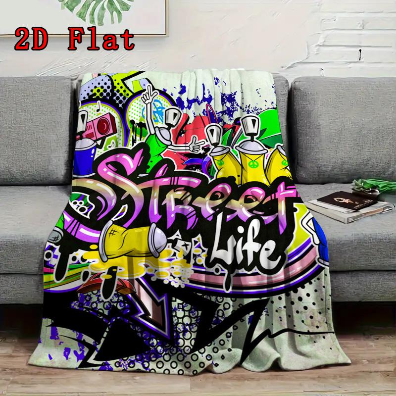 Street Art Graffiti 2D Flat Pattern Flannel Blanket High quality All Seasons Warmth and Comfort Perfect for Christmas Gifts.MMT0918319