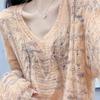 Autumn Winter V-neck Knit Base Layer European Style Thin Loose Long Sleeve Mohair Sweater for Women