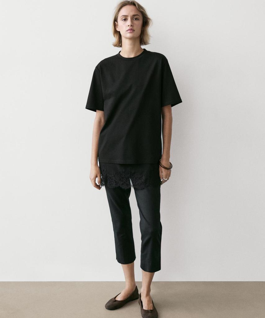 Masimodutti Lace Detail Short Sleeve T-Shirt