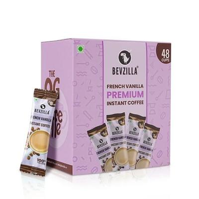 Bevzilla 48 Bustine di Caffè Solubile Istantaneo (Vaniglia alla Francese) - 96 Grammi|Produce 48 Tazze|Caffè Arabica Forte|Ideale Per Espresso, Latte, Cappuccino