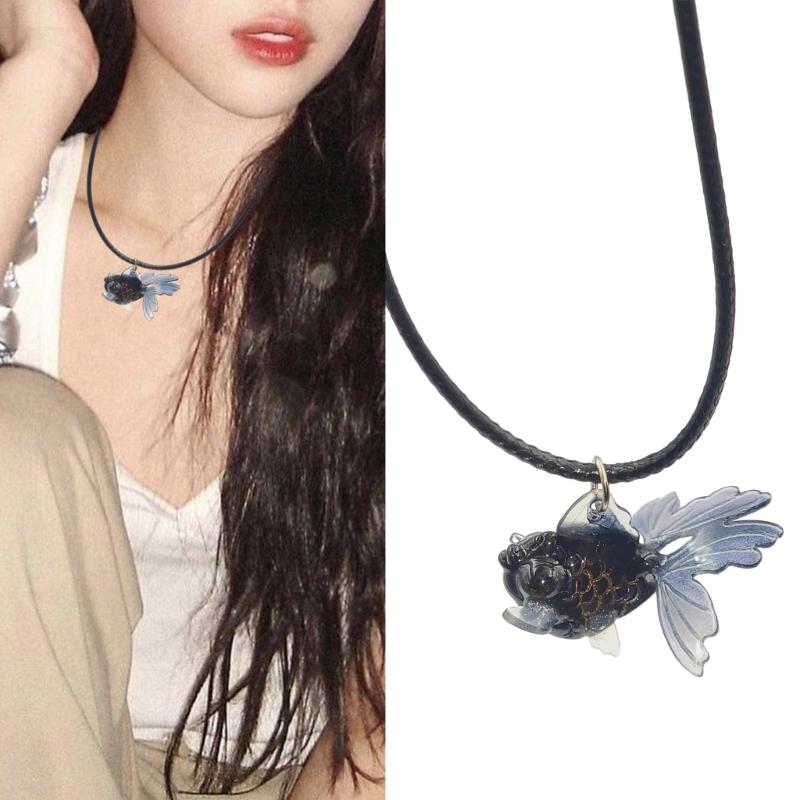 Y2K Resin Goldfish Pendant Necklace for Women Fashion Egirl Punk Clavicle Chain Fashion Jewelry Valentines Day Gifts