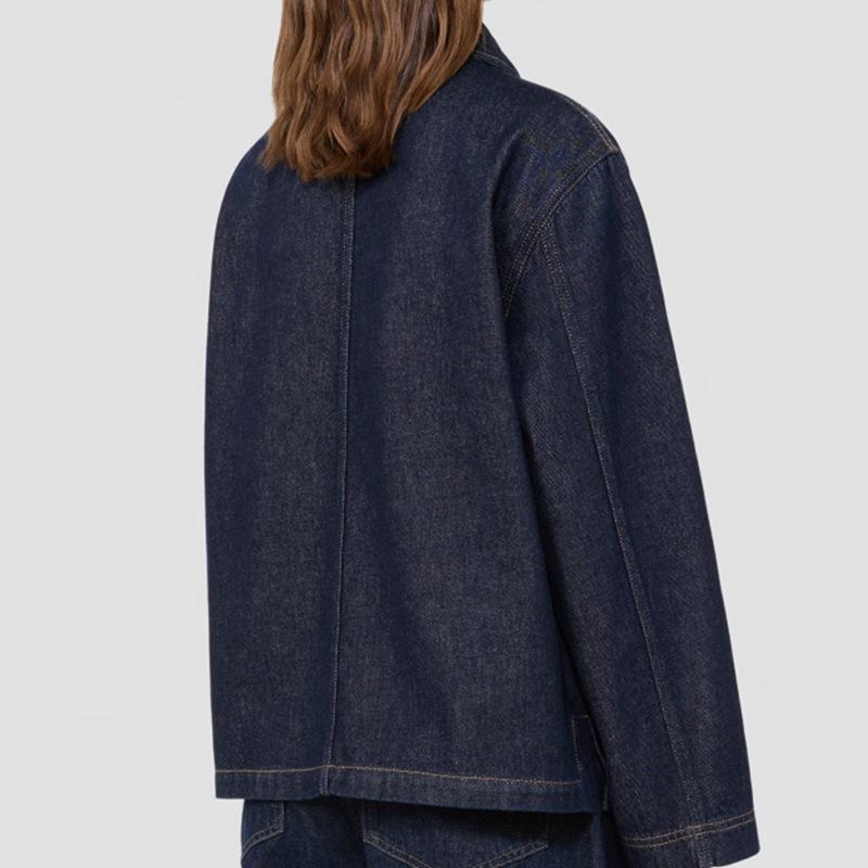 Dames Herfst 2025 Donkerblauw Puur Katoen Jeansjasje - Losse, Comfortabele Pasvorm