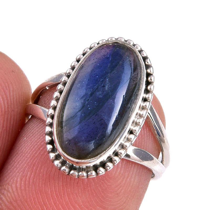 

Natural Labradorite Gemstone 925 Solid Sterling Silver Jewelry Ring S.5.5 V8D12