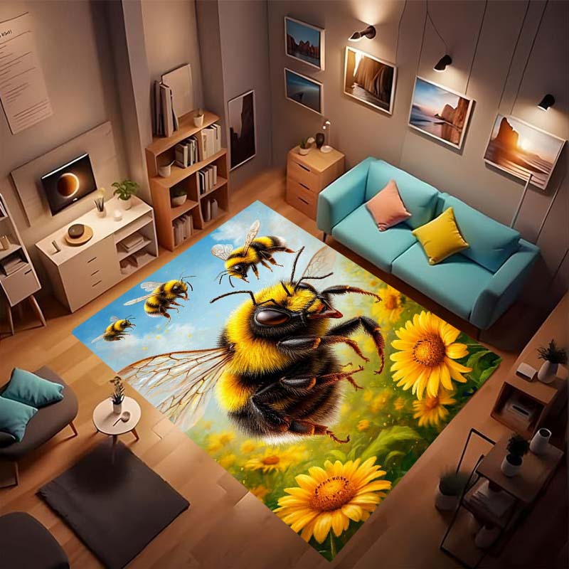 3D cartoon cute bee pattern non-slip rug, soft flannel, washable, non-slip backing, suitable for living room, bedroom, bathroom,