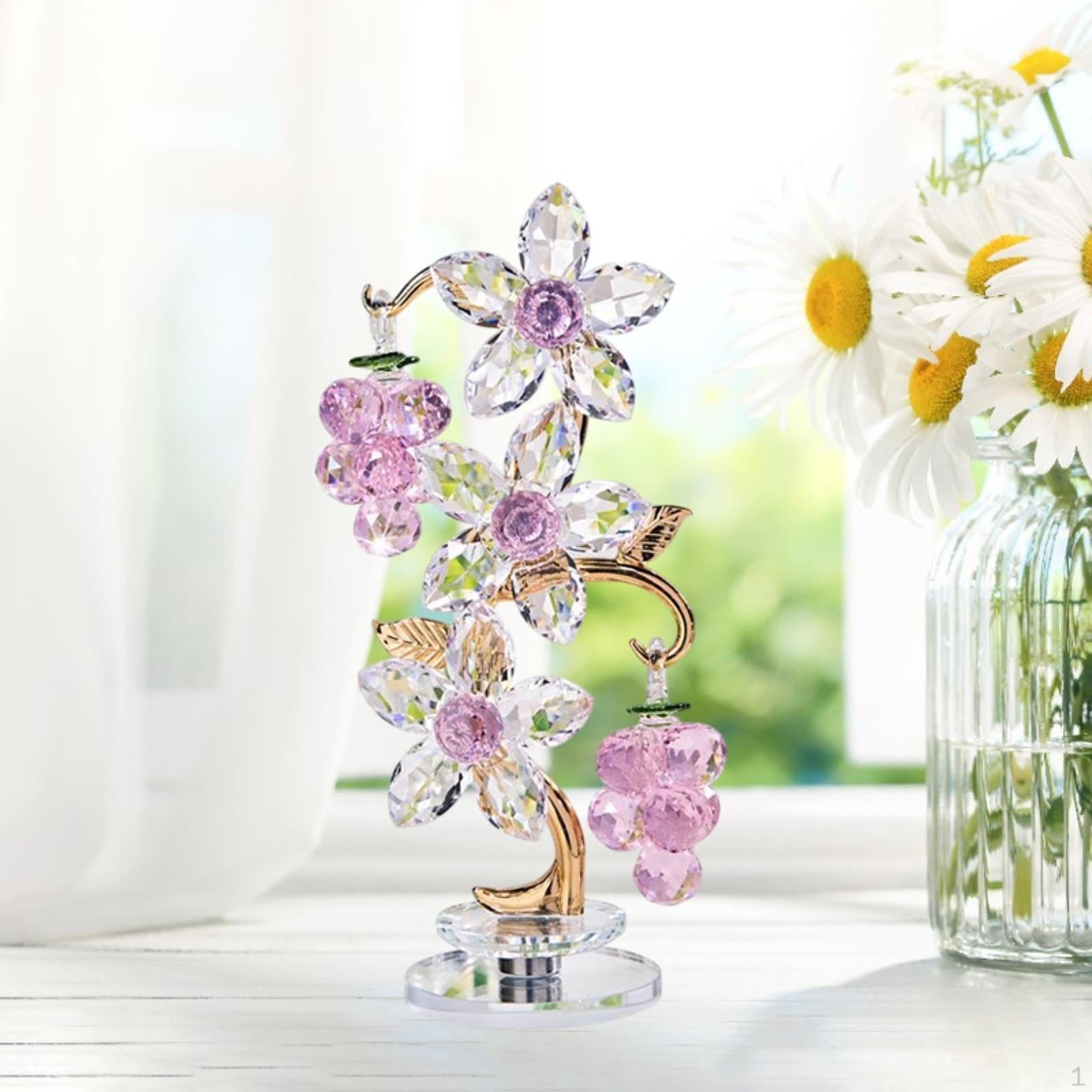 

Pink Grape Statue Crystal Glass Flowers Decoration Paperweight Figurine Ornament for Living