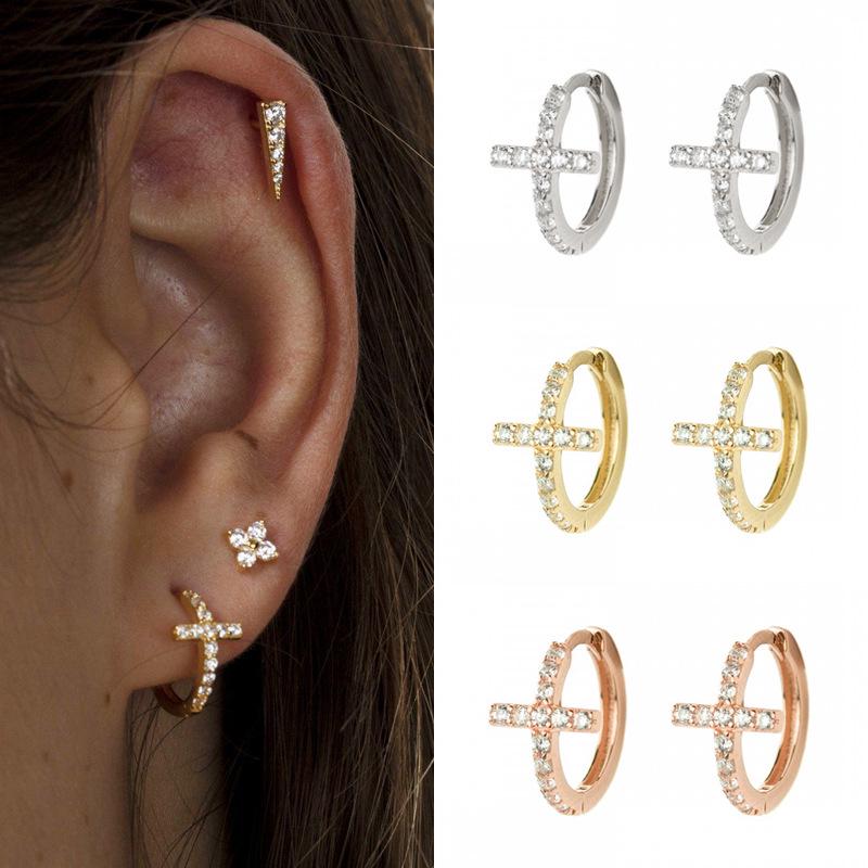 Orecchini a Clip Retro a Forma di Croce con Strass - Stile Ins Molto Venduto
