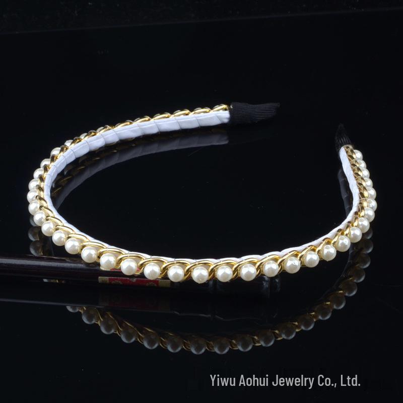 Handwoven Faux Pearl Headband & Bow Hair Clip Set for Brides