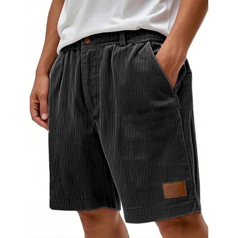 Pantaloncini casual da uomo in velluto a coste con elastico in vita e patta con bottone