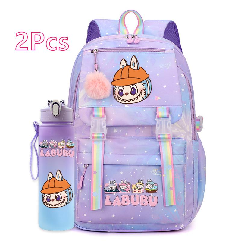 2 Stück/Set Niedlicher bedruckter Rucksack mit 750 ml Outdoor-Sport-Wasserflasche Schüler Mädchen Junge Schultasche Großes Fassungsvermögen Reisetasche Geschenk