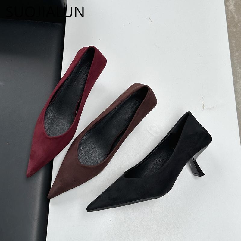 Fashion SUOJIALUN 2024 Autumn Pointed Toe Women Sexy Shallow Slip On Pumps Shoes Fashion Thin High Heel Ladies Elegant Dress Boat Shoes