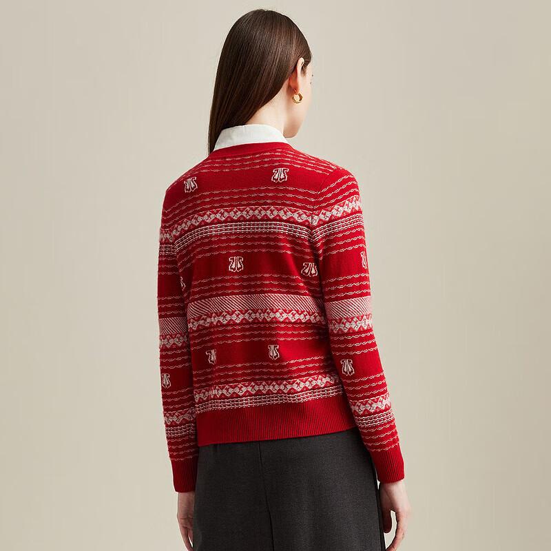 Zhaojun Women's Pure Cashmere V-Neck Striped Cardigan