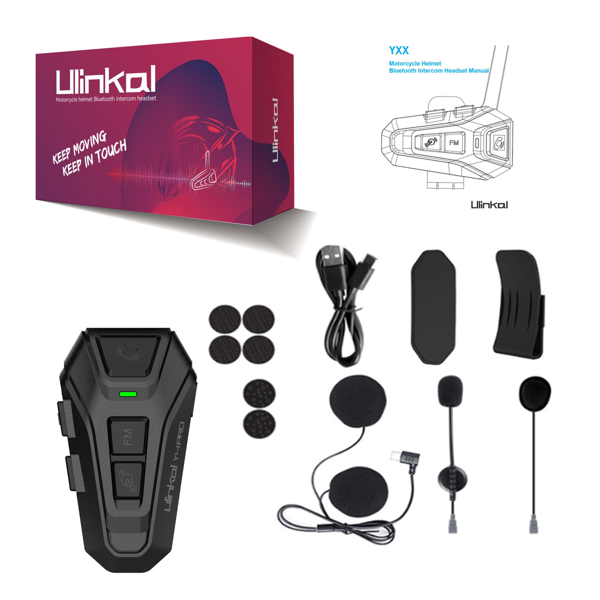 

ULINKAL Motorcycle Helmet Headset Wireless Bluetooth Noise Reduction Intercom Y4PRO Automatic Answering with Antenna Radio