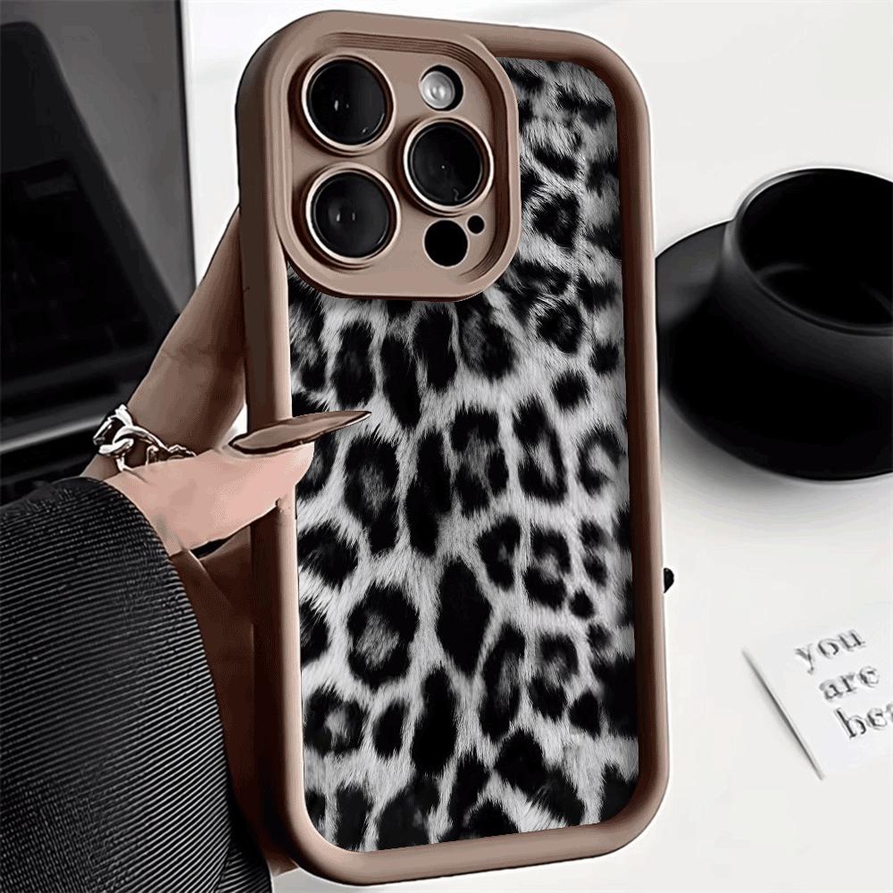 Black and White Leopard Print Phone Case for iPhone 16 15 14 13 12 11 Pro Max Plus Anti Scratch, Gel Flexible Protective