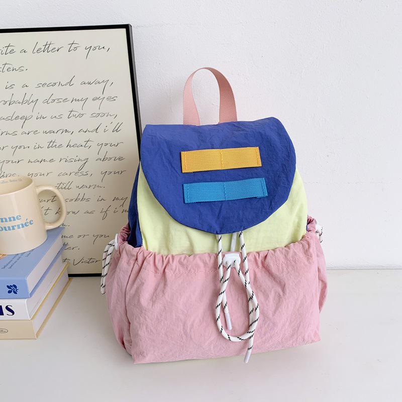 Kids' Lightweight Color Block Backpack: Large Capacity Kindergarten Bag with Drawstring for Boys and Girls