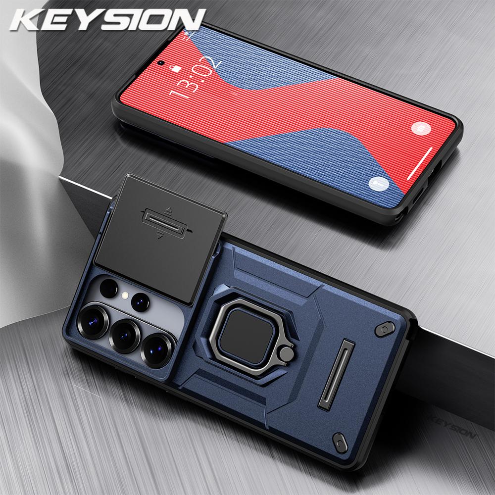 KEYSION Shockproof Armor Case for Samsung S26 Ultra 5G Slide Camera Lens Protection Ring Stand Phone Cover for Galaxy S26+ Plus