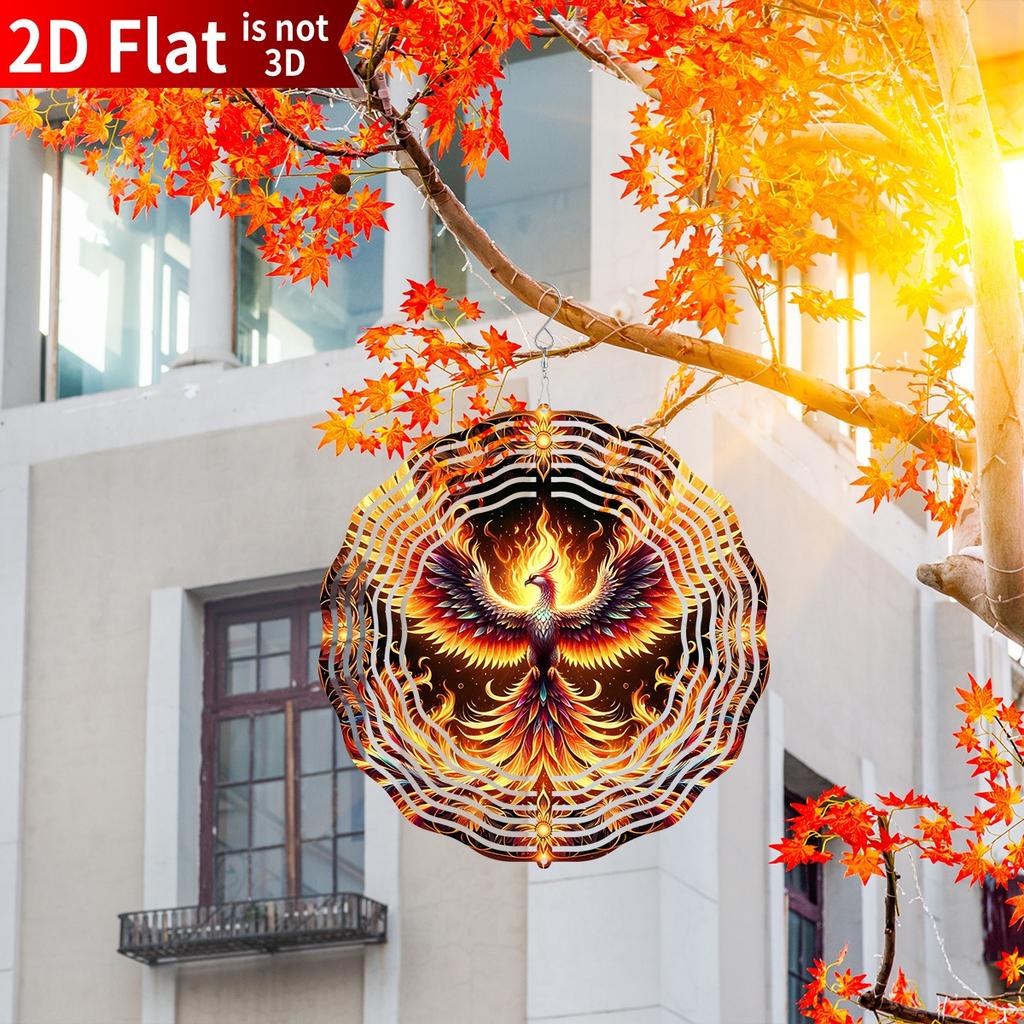 Phoenix Wind Spinner. 10-inch Double-sided Metal Garden Decor for Yard, Porch or Door.