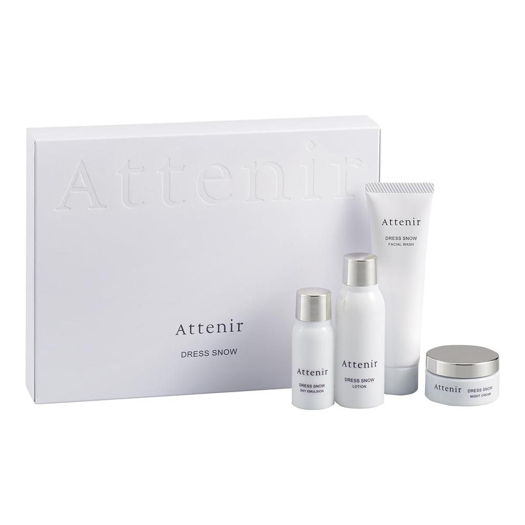 Attenir Dress Snow 2-Week Trial Set (Facial Cleanser, Toner, Emulsion, Night Cream) Quasi-drug (Whitening/Penetration/Clearness/Anti-Wrinkle) Skincare