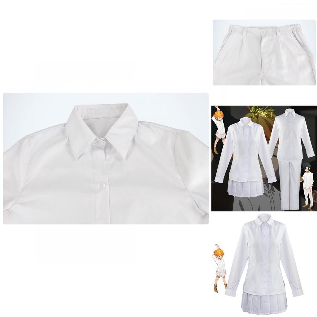 The Promised Neverland Ray Norman Emma Cosplay Costume White Top Skirt Pants Set High-quality Cosplay Attire For Any Occasion