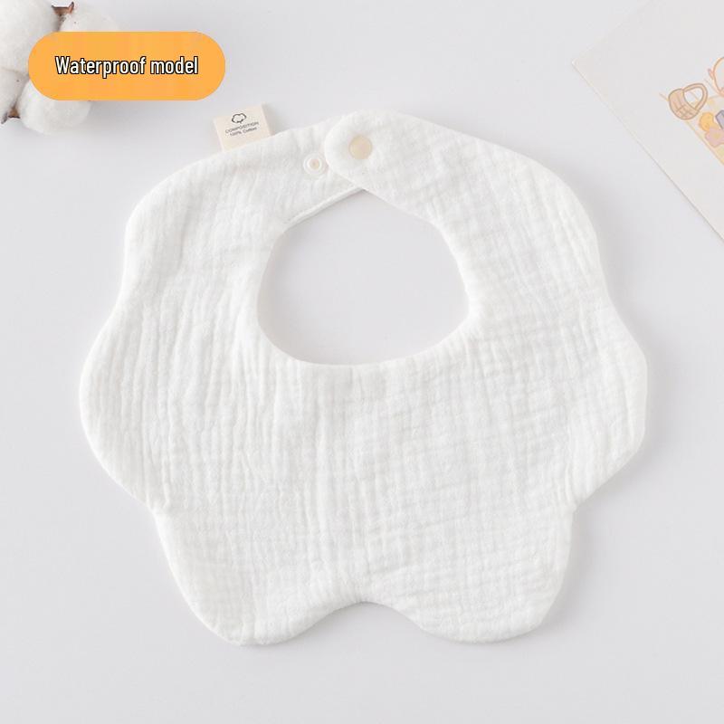 Korean-Style Solid Color Gauze Baby Petal Bib, Soft 7-Layer Waterproof, All Cotton, Class A