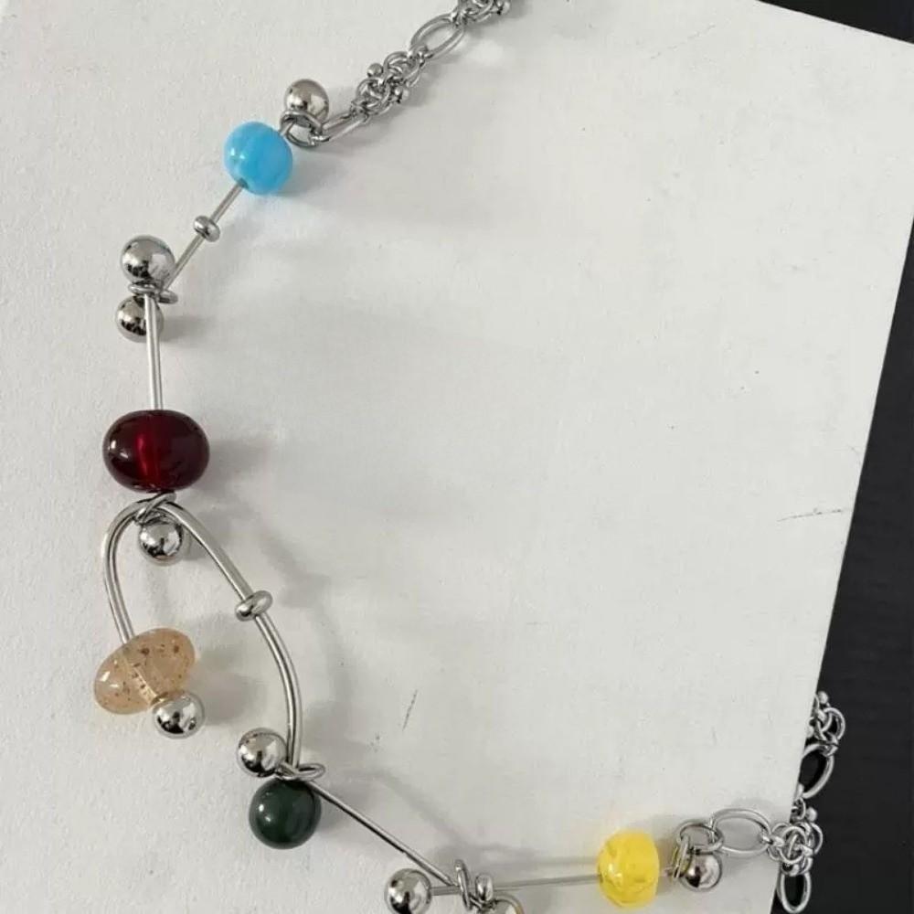 Punk Aesthetic Bead Chain Necklace Colorful Clavicle Chain Fashion Collarbone Necklace  Women