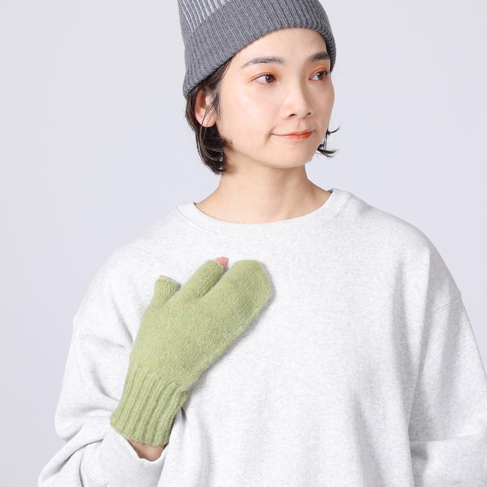 Ryuzu Knit Hand Warmers for Smartphone Gray [shesay] 3-Finger Mittens, Women, Compatible, Fingerless, Warm, Windproof,