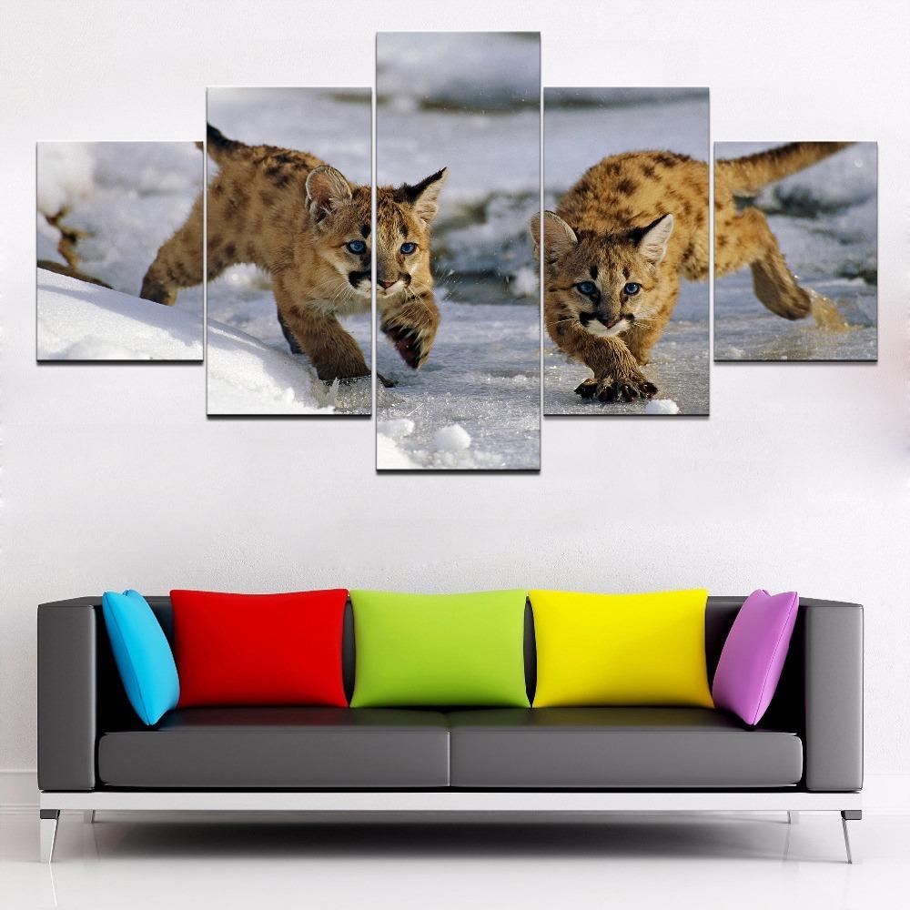 5 pezzi stampa HD dipinti di animali poster da parete opere d'arte animali cougar decorazione della casa moderna per tela soggiorno quadro senza cornice
