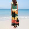 Women's Summer Casual Fashion Beach Printed Dresses V-Neck Short Sleeve Dresses