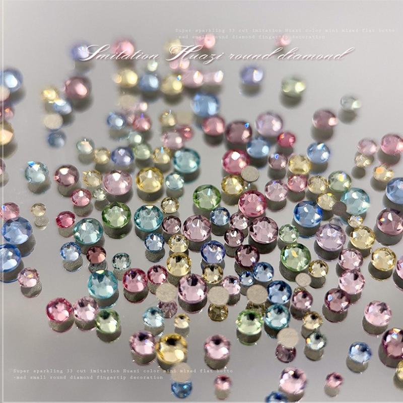 100 Pcs Sparkle Glitter Colorful Mini Nail Crystal Diamonds Round Flat Bottom Nail Art Rhinestones Decoration Manicure Charms