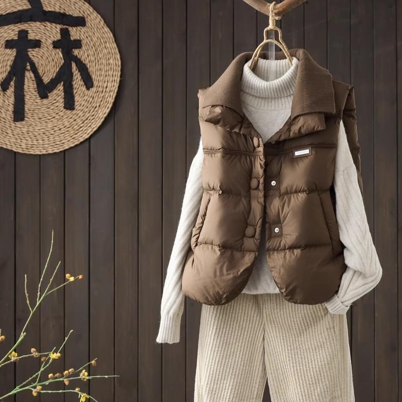 Premium white duck down down vest women's 2025 winter new knitted lapel casual warm vest
