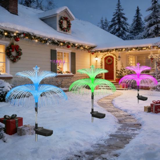 Solar Jellyfish Lamp Outdoor Lights Solar Powered Automatic On/Off 2/5 Layer RGB 7 Color Changing Pathway Light Waterproof Garden Patio Yard Decor