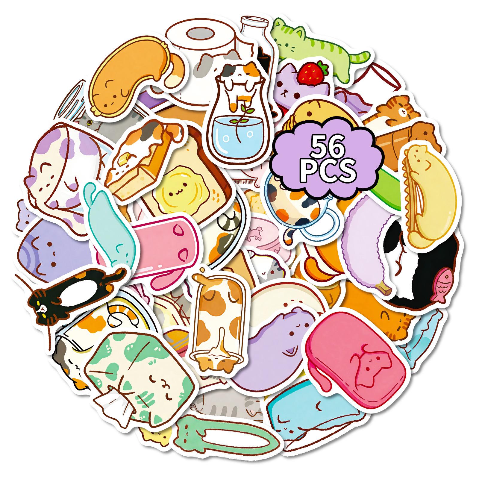 56 Liquid Cat Graffiti Stickers Cute Cartoon Soft Cute Cat Bread Cans Vase Stickers