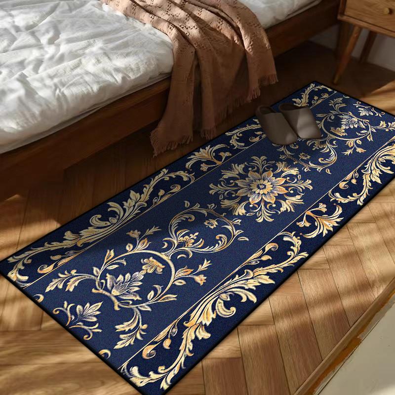 European Style Black Golden Bedroom Bedside Carpet Living Room Decoration Home Long Rugs Washable Non-slip Plush Floor Mat Soft