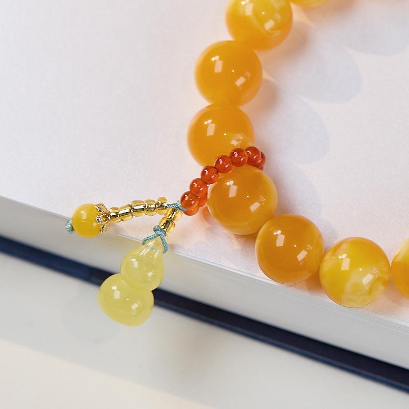 Second-generation Amber Bracelet for Men and women12MM Chicken Oil Yellow Beeswax Gourd Ornament Light Luxury Niche Exquisite Fortune Bracelet
