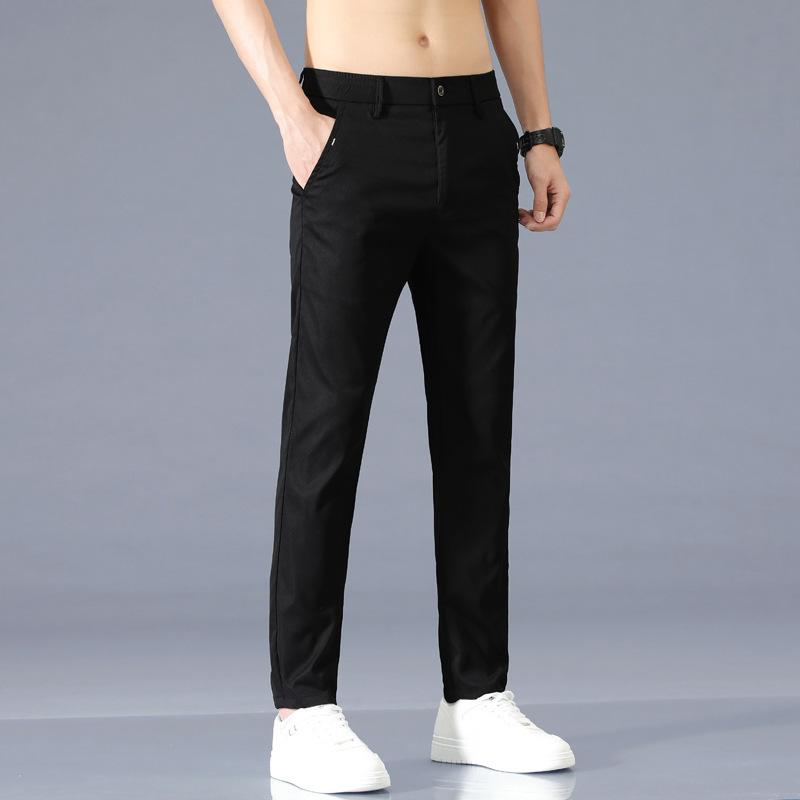 Ice-Silk Men's Casual Trousers Men's Long Trousers Loose Straight-Leg Korean-Style Slim-Fit Trendy Men's Summer Lightweight Suit Trousers